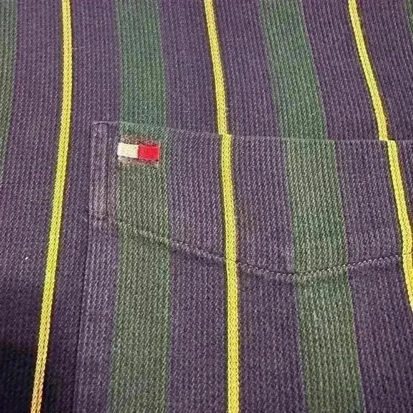 Vintage Tommy Hilfiger Vertical Stripe Button Down Shirt Green‎ White Yellow XL - Picture 6 of 9